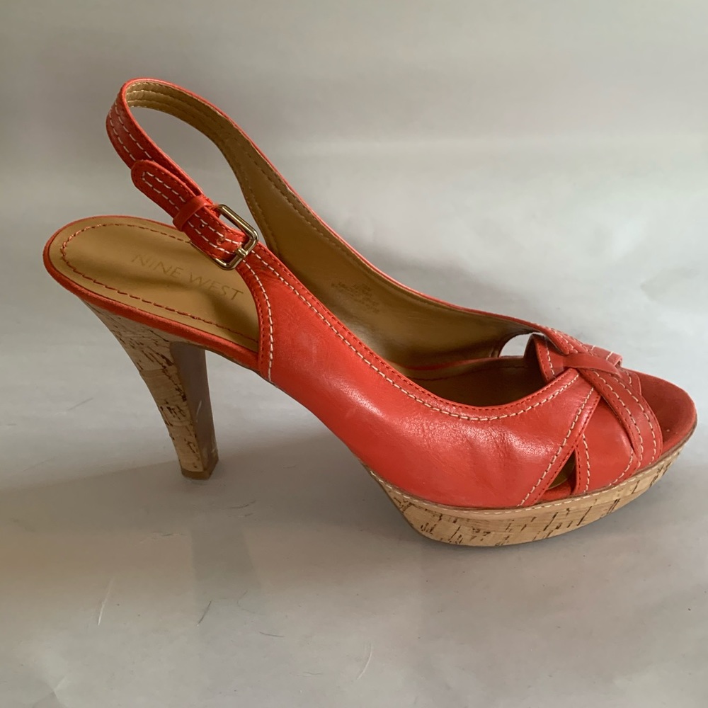 Nine West orange platform cork sling backs size 10